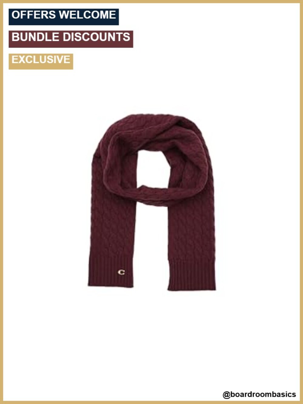 Cable Knit Wool Blend Scarf Fringe Trim Winter Wrap